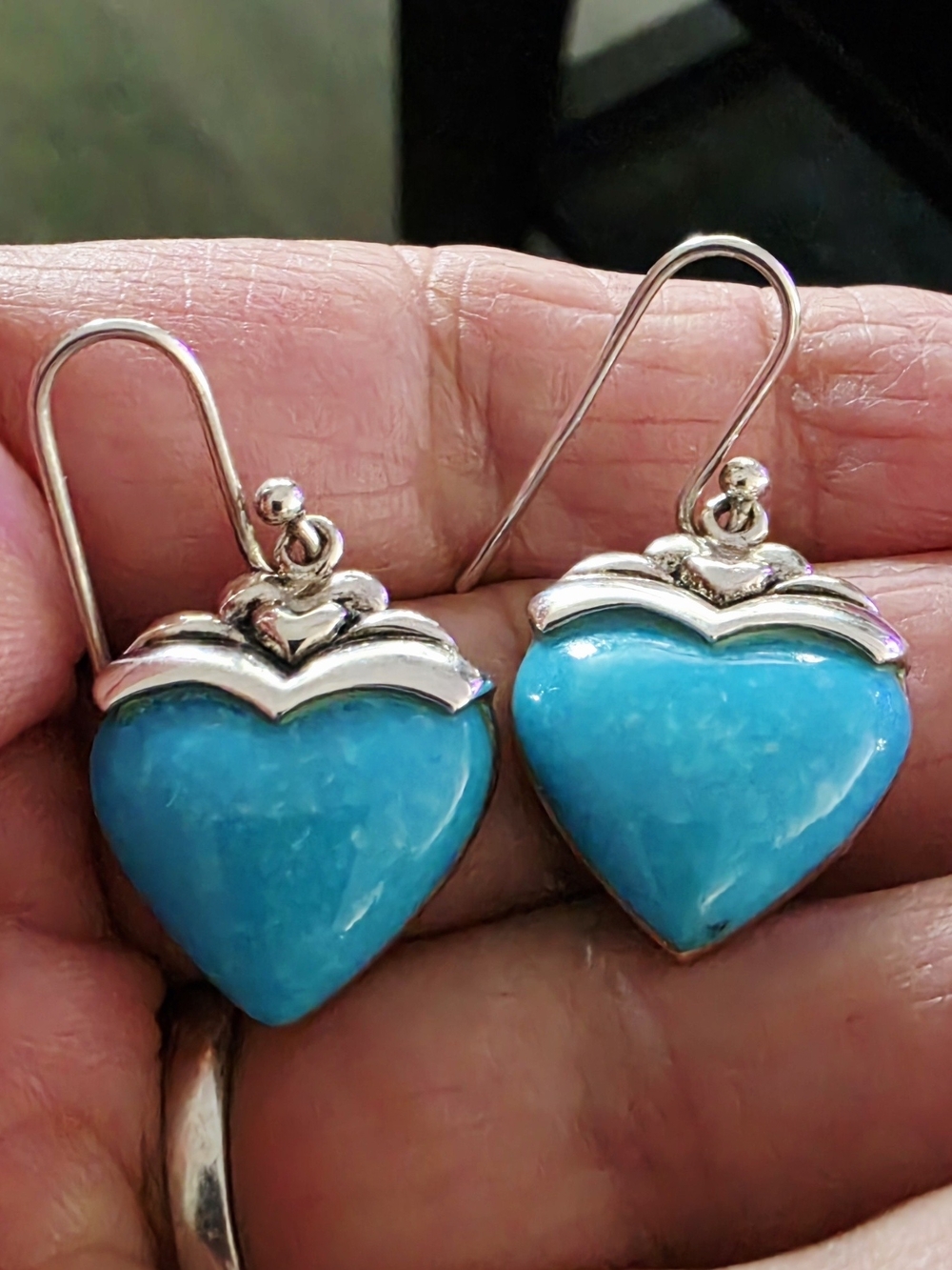 Heart Shaped Turquoise Drop Earrings in Silver-Tone - Picture 3 of 3